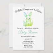 Invitation Un petit lapin en route Pastel vert olive (Devant)