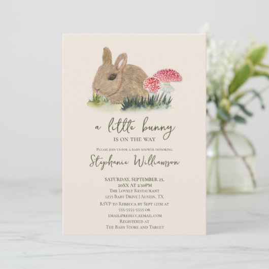 Invitation Un Petit Lapin Est En Chemin Baby shower (Debout devant)