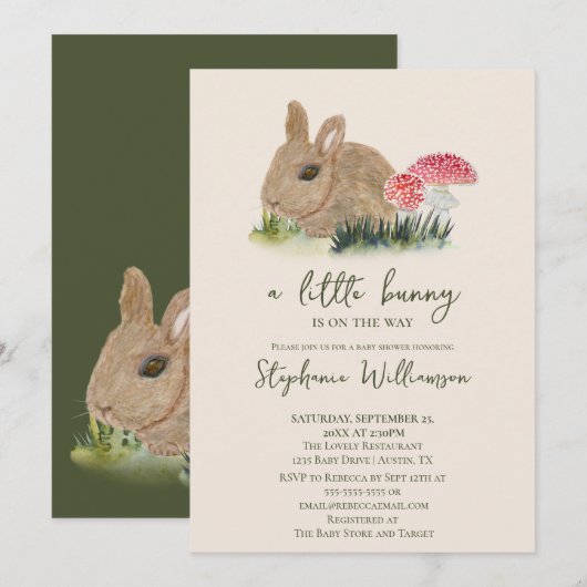 Invitation Un Petit Lapin Est En Chemin Baby shower (Devant / Derrière)