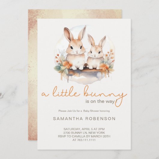 Invitation Un petit lapin est en chemin baby shower (Devant / Derrière)