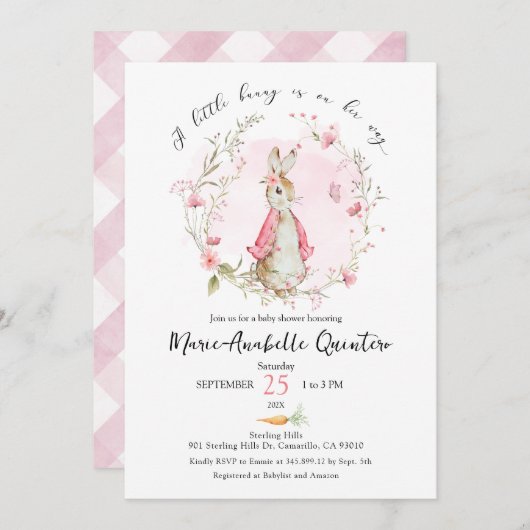 Invitation Un petit lapin est en chemin baby shower Invitatio (Devant / Derrière)