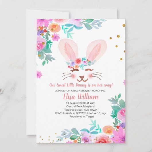 Invitation Un Petit Lapin Est En Route Pour Le Baby shower (Devant)