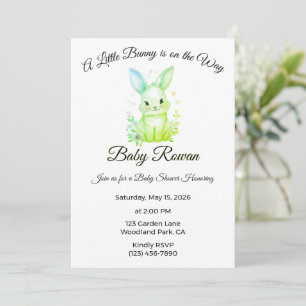 Invitation Un petit lapin est en route Vert pastel sous la do