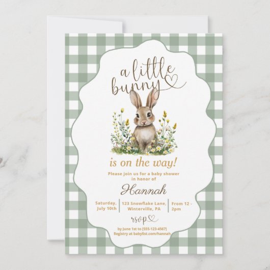 Invitation Un petit lapin est sur le chemin du baby shower de (Devant)
