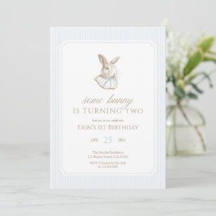 Invitation Un petit lapin fête son deuxième anniversaire bleu