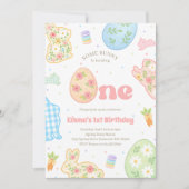 Invitation Un petit lapin fête son premier anniversaire paste (Devant)