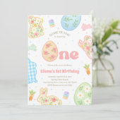 Invitation Un petit lapin fête son premier anniversaire paste (Debout devant)
