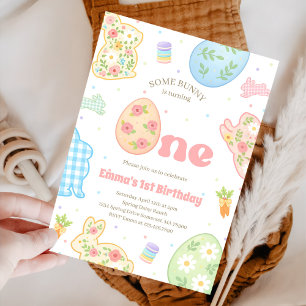 Invitation Un petit lapin fête son premier anniversaire paste