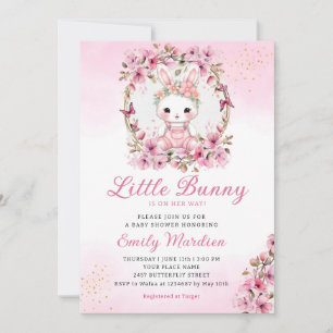 Invitation Un petit lapin mignon fille baby shower rose flora