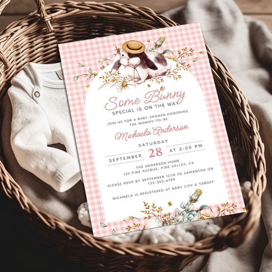 Invitation Un Petit Lapin Spécial Sur Le Chemin Baby shower B