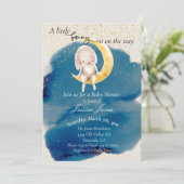 Invitation Un petit lapin Stars et Baby shower de lune (Debout devant)