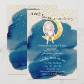 Invitation Un petit lapin Stars et Baby shower de lune (Devant / Derrière)