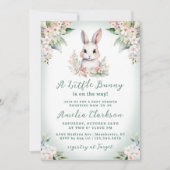 Invitation Un Petit Lapin Vert Doux & Baby shower Floral (Devant)