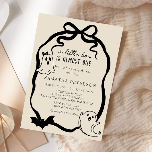 Invitation Un petit livre est presque attendu Bow baby shower