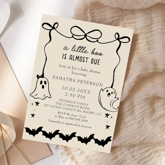 Invitation Un petit livre est presque attendu Bow baby shower