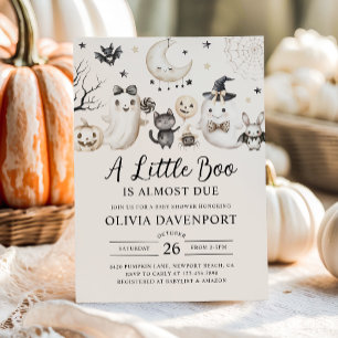 Invitation Un petit livre est presque dû Baby shower d'Hallow