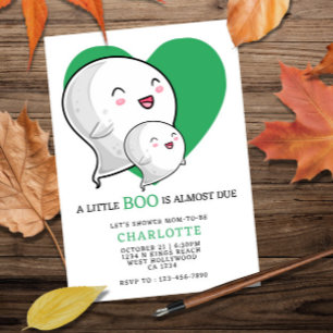 Invitation Un petit livre est presque dû Baby shower d'Hallow