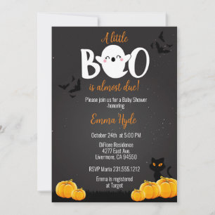 Invitation Un petit livre est presque dû Baby shower d'Hallow