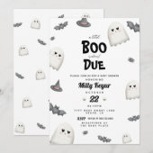 Invitation Un petit livre est presque dû Baby shower d'Hallow (Devant / Derrière)