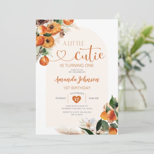 Invitation Un petit mignon devient Un Anniversaire Orange (Debout devant)