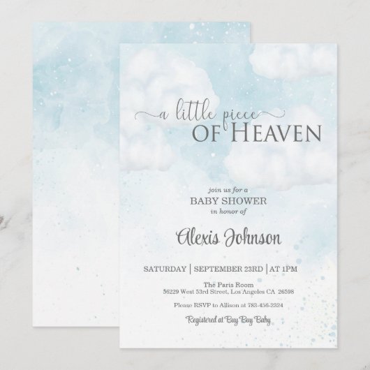 Invitation Un petit morceau de Baby shower du Ciel (Garçon) (Devant / Derrière)