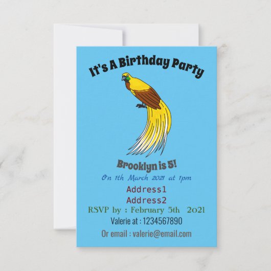 Invitation Un petit oiseau de paradis (Devant)