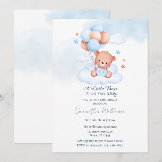 Invitation Un petit ours arrive Modèle personnalisable (Devant / Derrière)