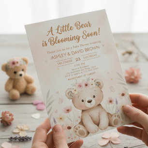 Invitation un petit ours Fête de bébé florale Genre Neutre