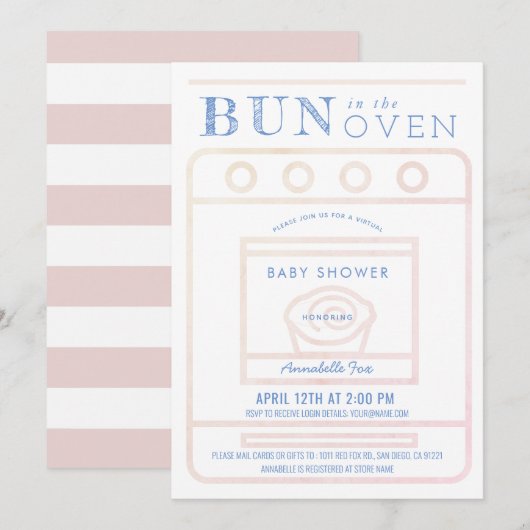 Invitation Un petit pain dans le Baby shower virtuel rose de  (Devant / Derrière)