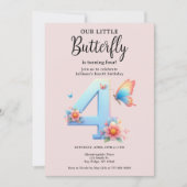 Invitation Un petit papillon 4e anniversaire Mignonne Numéro  (Devant)