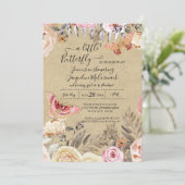 Invitation Un Petit Papillon Aquarelle Bleu Floral Baby (Debout devant)