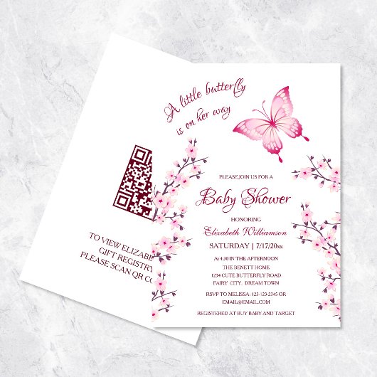 Invitation Un Petit Papillon | Baby shower de registre de cod