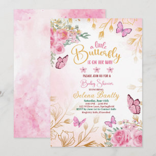 Invitation Un petit papillon baby shower fille aquarelle