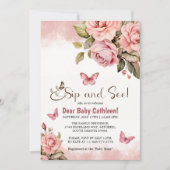Invitation Un petit papillon Baby shower floral Sip et voir (Devant)