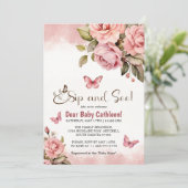 Invitation Un petit papillon Baby shower floral Sip et voir (Debout devant)
