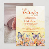Invitation Un petit papillon Baby shower lunaire floral (Devant / Derrière)