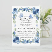 Invitation Un petit papillon bleu Baby shower floral rustique (Debout devant)