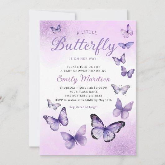 Invitation Un petit papillon Boho violet Baby shower fille (Devant)
