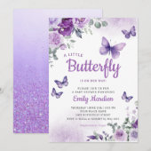 Invitation Un petit papillon Boho violet Baby shower fille (Devant / Derrière)
