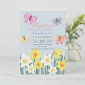 Invitation Un petit papillon Daffodil Girl 1er anniversaire (Debout devant)