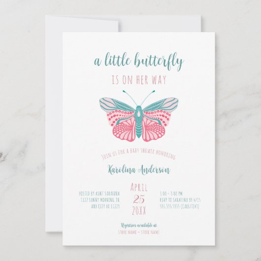 Invitation Un petit papillon est en chemin baby shower (Devant)