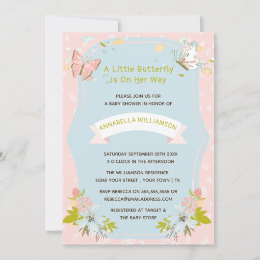 Invitation Un Petit Papillon Est En Chemin Baby shower Inv (Devant)