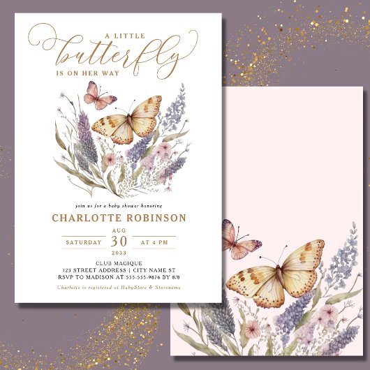 Invitation Un Petit Papillon Est En Chemin De Baby shower
