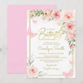 Invitation Un Petit Papillon Est En Chemin De Baby shower (Devant / Derrière)