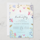 Invitation Un petit papillon est en route baby shower floral (Devant)