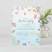 Invitation Un petit papillon est en route baby shower floral (Debout devant)