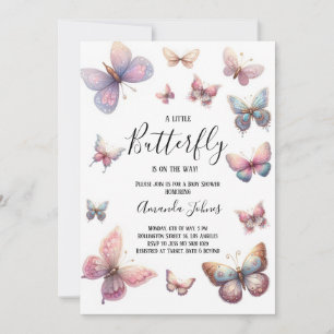 Invitation Un petit papillon est sur le chemin Baby shower ro