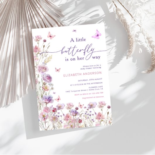 Invitation Un petit papillon est sur le chemin Pink Lilac
