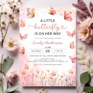 Invitation Un petit papillon Floral rose Baby shower fille