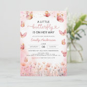 Invitation Un petit papillon Floral rose Baby shower fille (Debout devant)